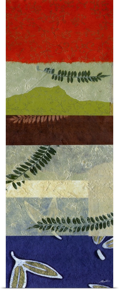A collage of organic hand-made papers infused with natural elements.