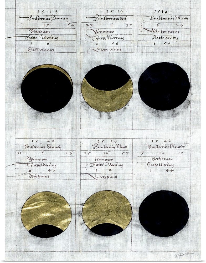 Vintage book plates indicating phases of the moon.