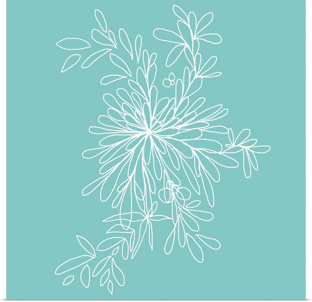 This is a large piece great for home docor of bright illustrated wildflowers with an aqua background.