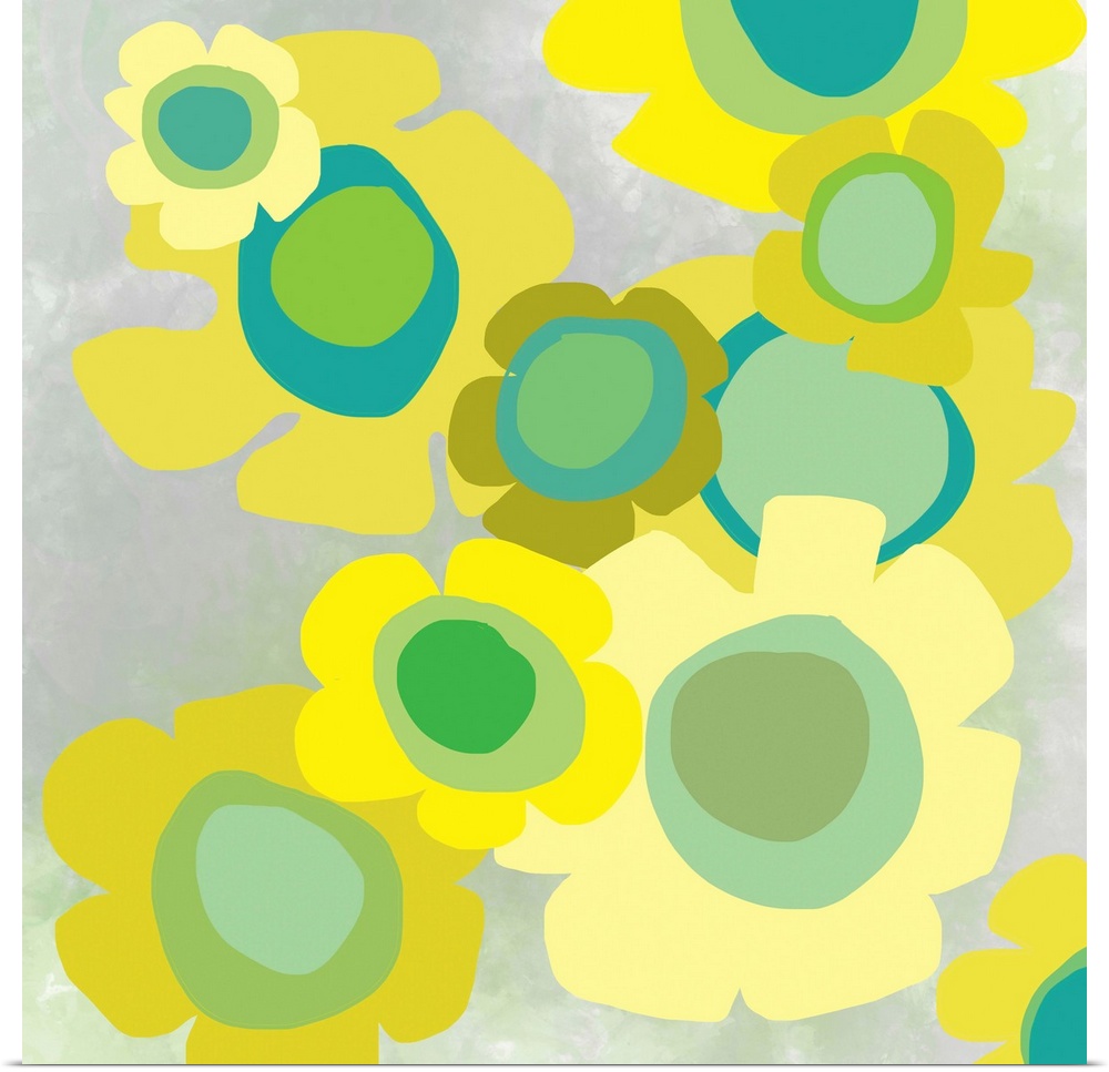 a Modern Pop botanical with bright yellow and citrus toned flowers. Perfect for both residential and hospitality spaces.