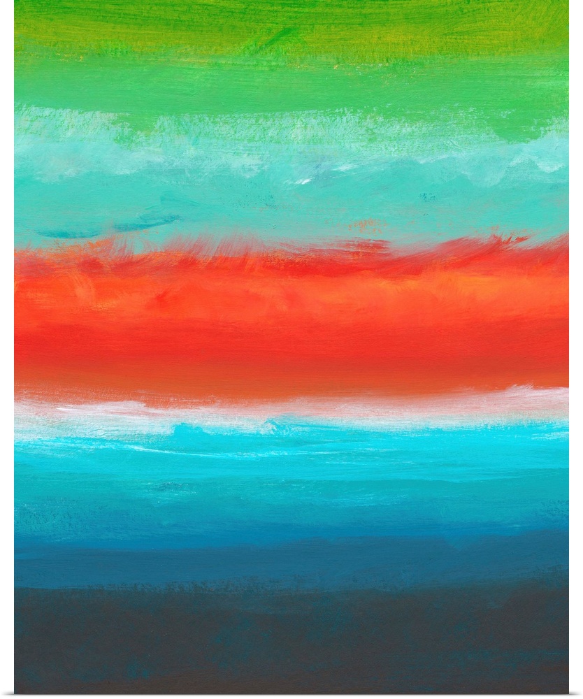 Contemporary abstract artwork resembling an ocean horizon at dusk, with bands of color.