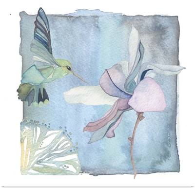 Hummingbird and Flower - Blue Orchid