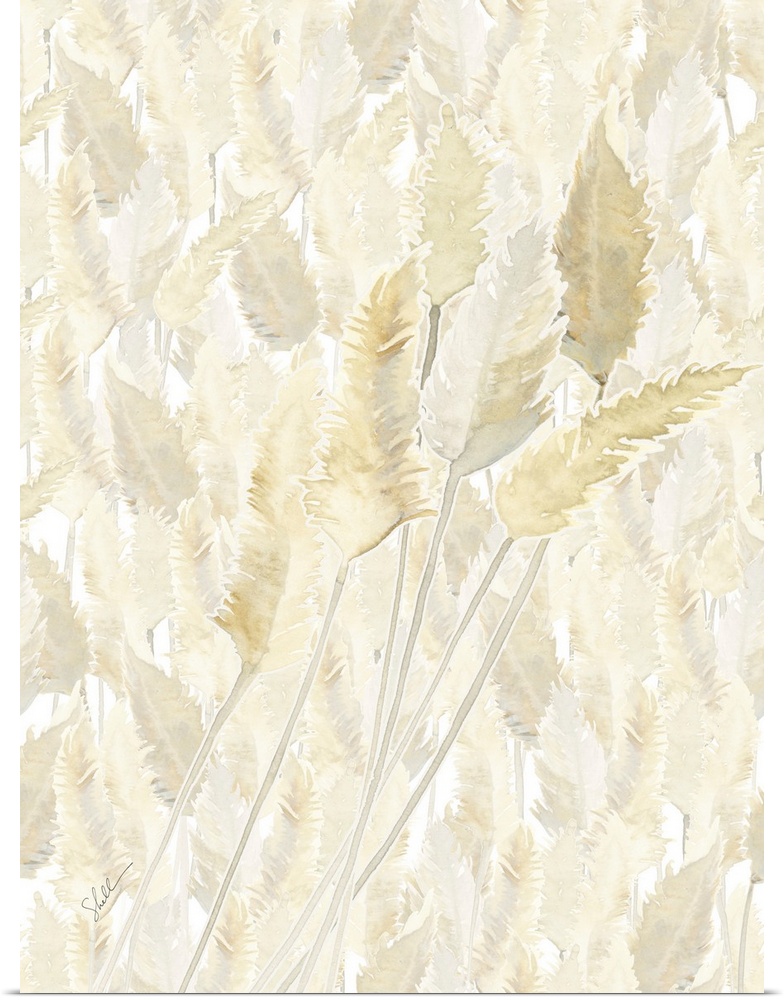 Modern coastal hand painted watercolor of a golden wheatfield