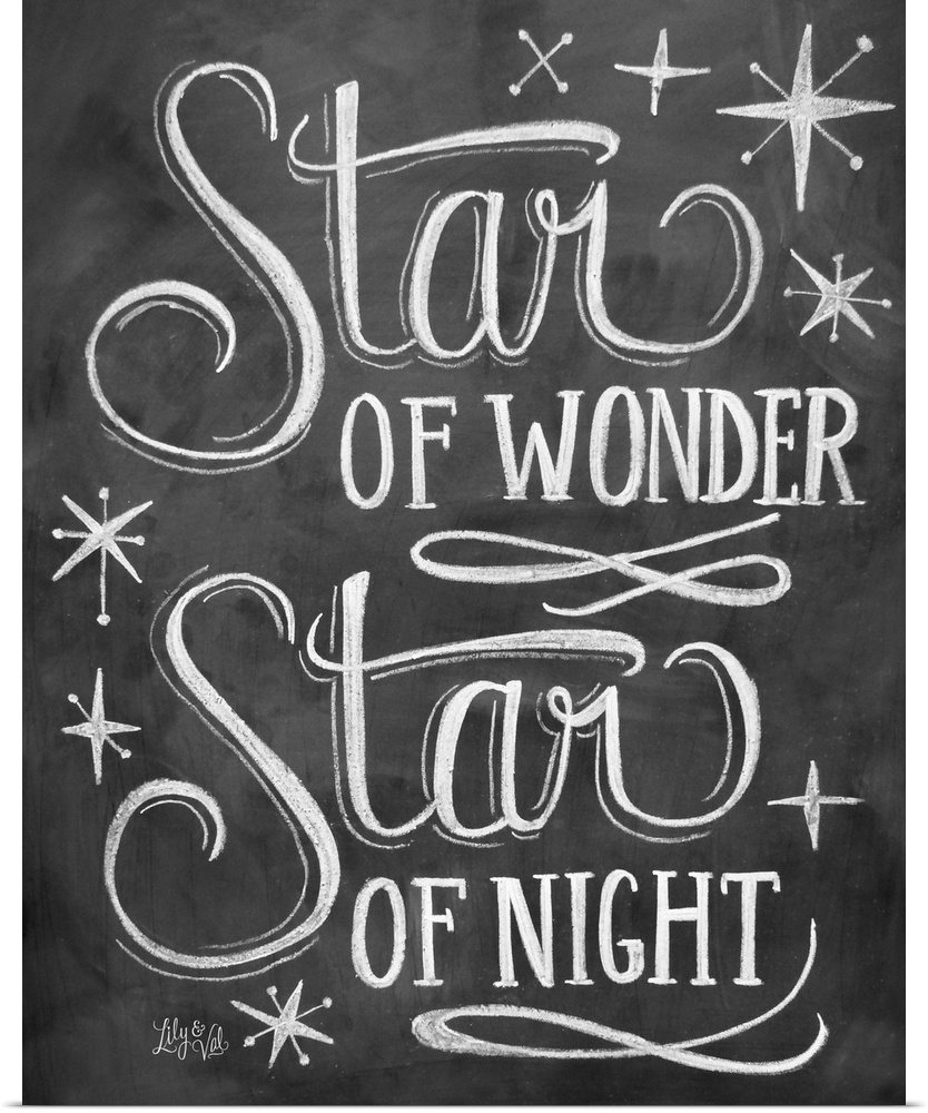 "Star of wonder, star of night" handwritten in chalk on a black background.