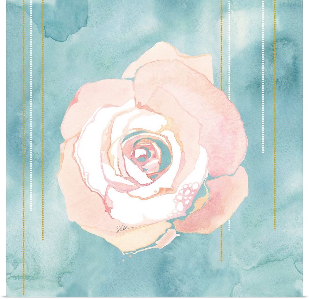 Hand Painted watercolor of a pink rose with a watercolor background