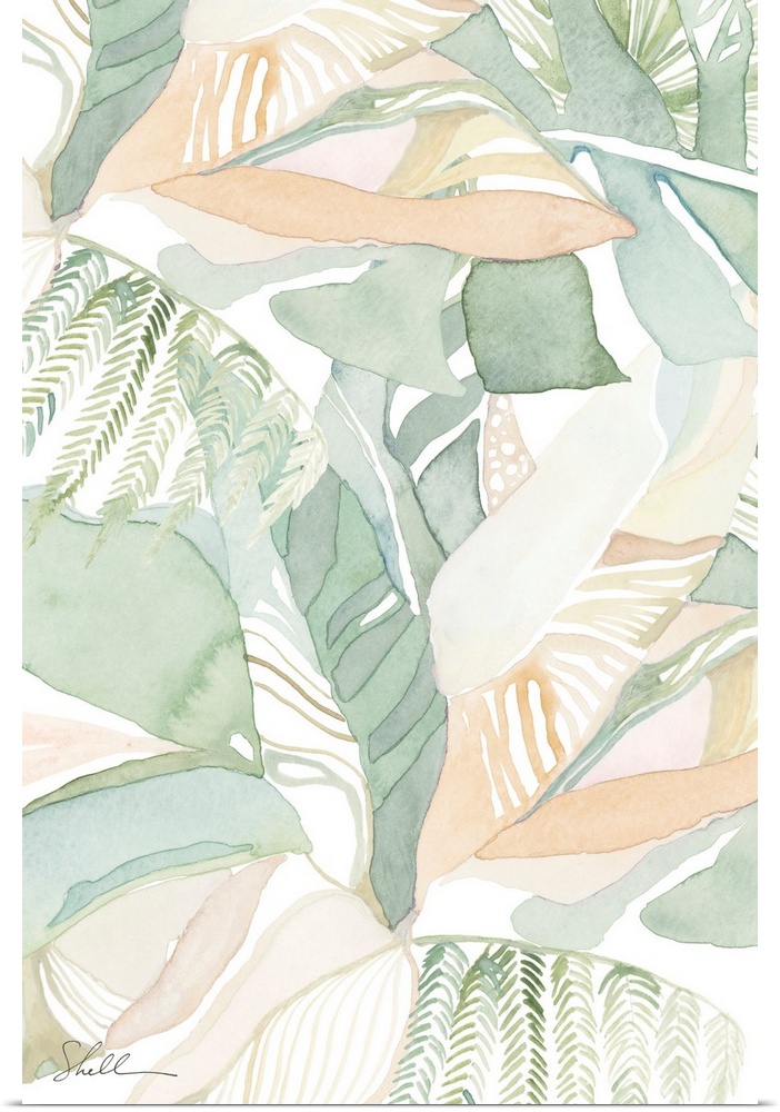 Modern Abstract Tropical Foliage hand painted in Watercolors