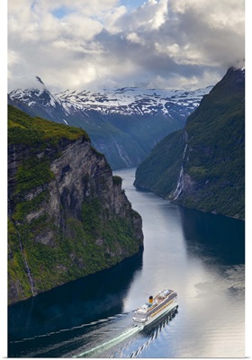 A Cruise Ship navigates through Geiranger Fjord, Geiranger, More og Romsdal, Norway