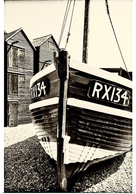 A Fishing Boat And The Net Shops, Hasting Old Town, Sussex, England