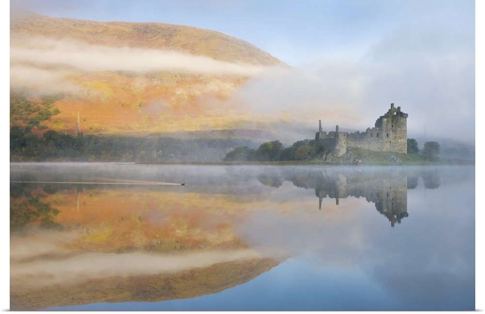 A misty morning beside Loch Awe with views to Kilchurn Castle, Argyll