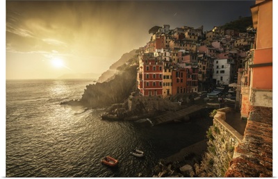 A Stormy Summer Sunset In The Town Of Riomaggiore, Cinque Terre, Italy