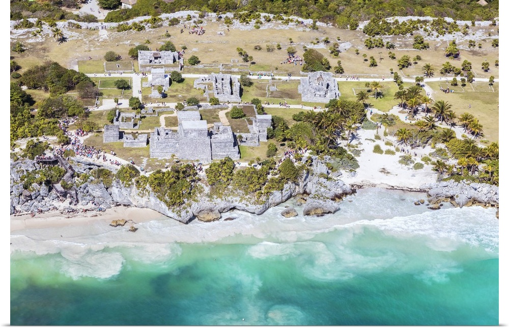 Aerial of the mayan ruins of Tulum, Mexico.