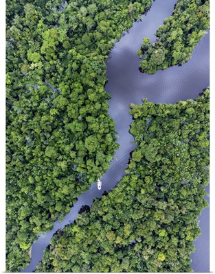 Aerial View Of A River Boat On The Rio Negro, Brazil