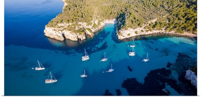 Aerial View Of Coastline And Beach, Cala Macarella, Menorca, Balearic Islands, Spain