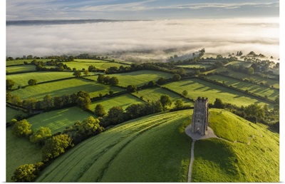 Aerial View Of St. Michael's Tower On Glastonbury Tor, Somerset, England