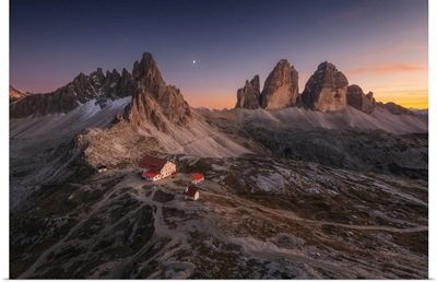 An Early Autumn Sunset Over The Locatelli Hut, Dolomites, Italy
