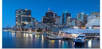 Barangaroo And Darling Harbour At Dusk, Sydney, New South Wales, Australia