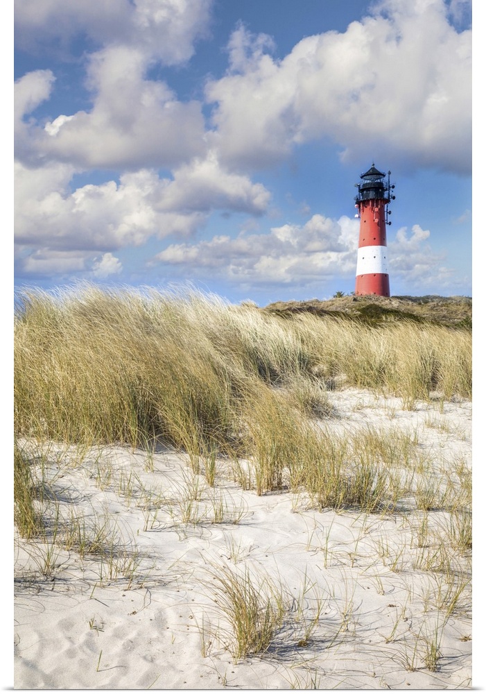 Beach and lighthouse Hoernum, Sylt, Schleswig-Holstein, Germany.