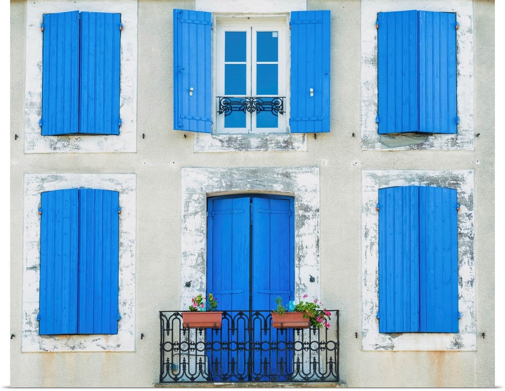 Blue Window Shutters And Door, Languedoc, France
