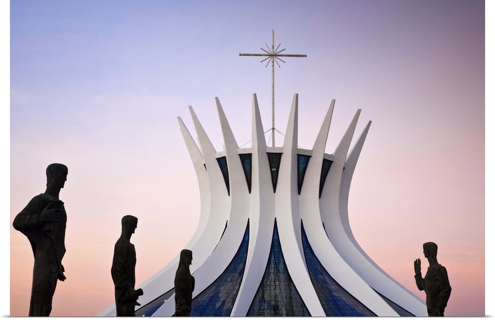 Brazil, Distrito Federal-Brasilia, Brasilia, Bronze sculptures representing the Evangelists at the entrance to Metropolita...
