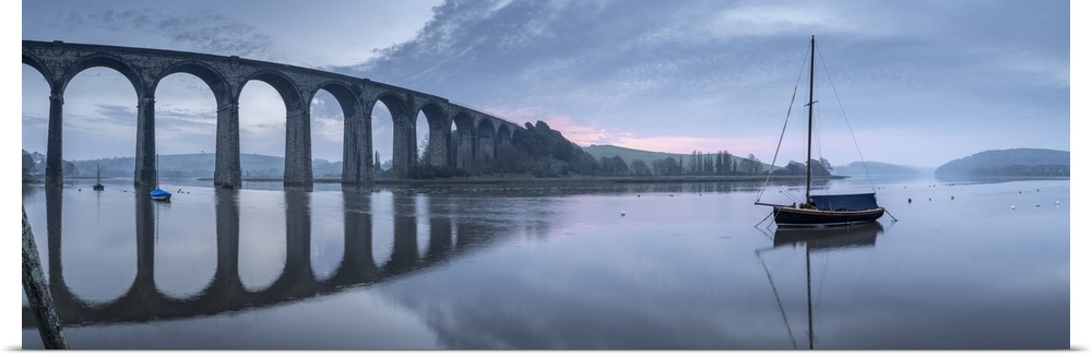 Brunel's St German's Viaduct at dawn, St German's, Cornwall, England. Spring (March) 2021.