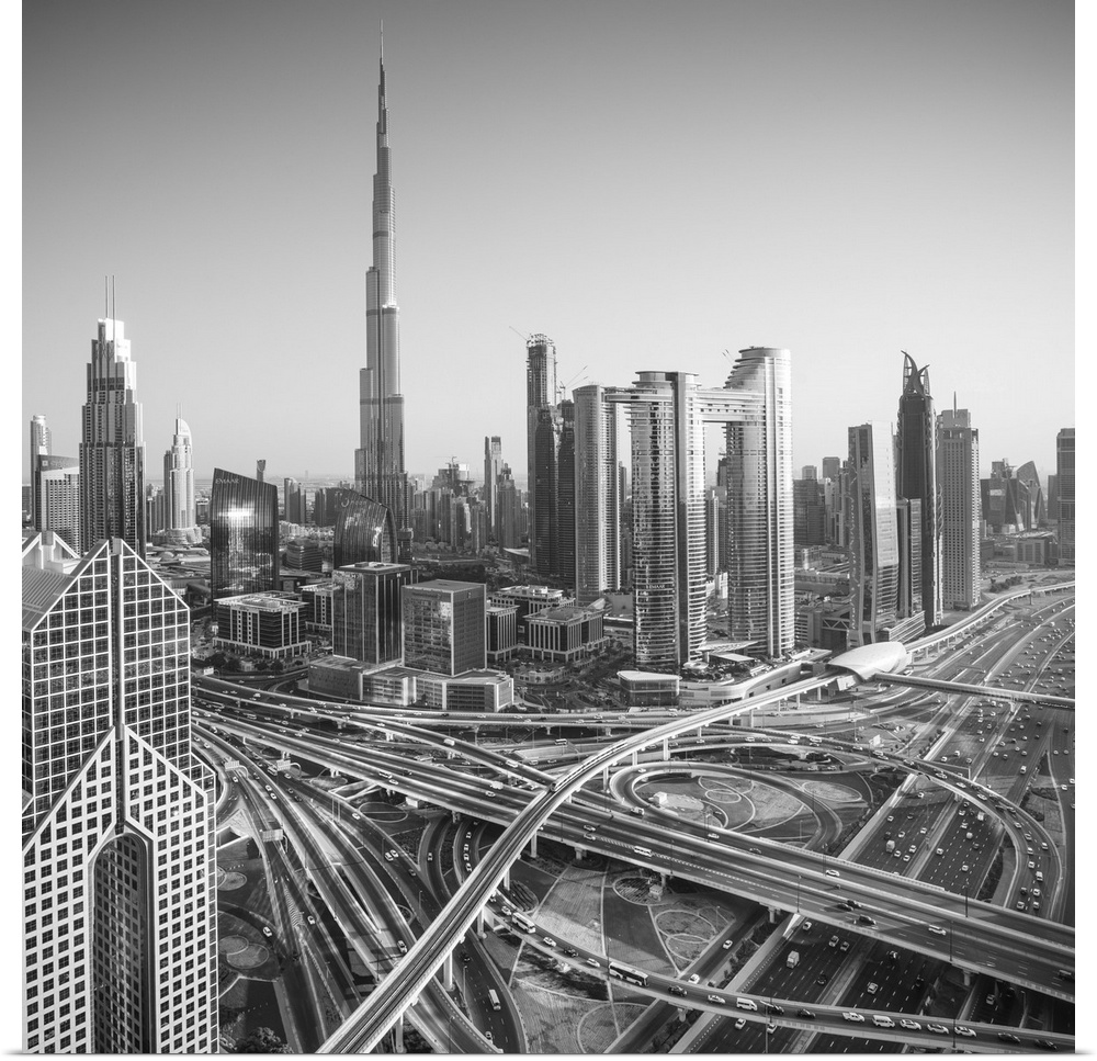 Burj Khalifa and Sheikh Zayad Road, Downtown, Dubai, United Arab Emirates.