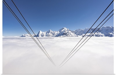 Cableway Hidden By Fog With Eiger, Monch And Jungfrau, Berner Oberland, Switzerland