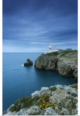 Cabo de Sao Vicente (Cape St. Vincent) and the lighthouse at dusk.