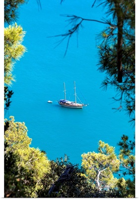 Caicco Saling Boat In Zagare Bay, Gargano National Park, Foggia District, Apulia, Italy