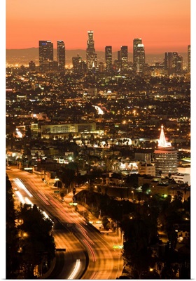 California, Los Angeles, Downtown and Hollywood Freeway 101, dawn