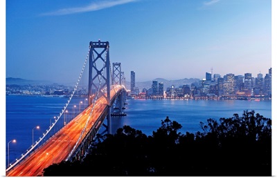 California, San Francisco, City skyline and Bay Bridge from Treasure Island