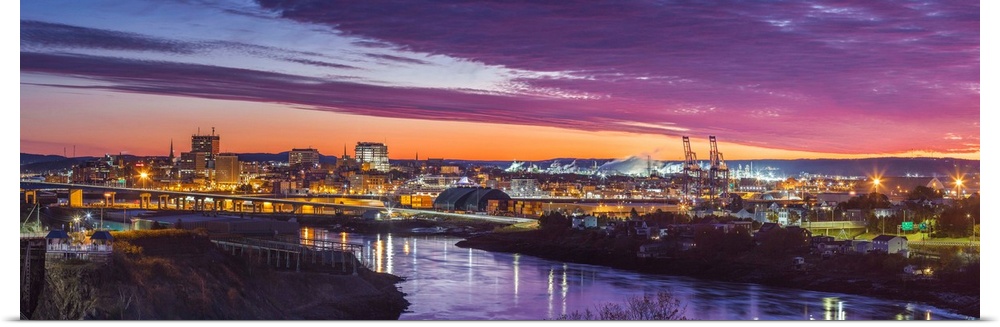Canada, New Brunswick, Saint John, City Skyine And The Reversing Falls Bridge.