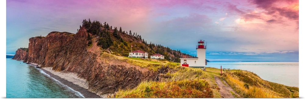 Canada, Nova Scotia, Advocate Harbour, Cape D'or Lighthouse On The Bay Of Fundy, Dusk.
