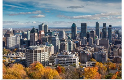 Canada, Quebec, Montreal, Elevated City Skyline From Mount Royal, Autumn
