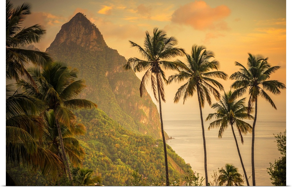 Caribbean, St Lucia, Petit (near) and Gros Piton Mountains (UNESCO World Heritage Site)