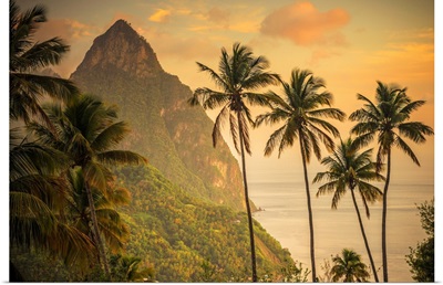 Caribbean, St Lucia, Petit (near) and Gros Piton Mountains