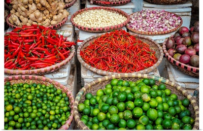 Chili Peppers, Limes And Garlic, Dong Xuan Market, Old Quarter, Hanoi, Vietnam