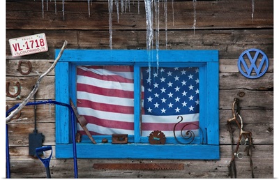 Colorado, Telluride, US Flag in window