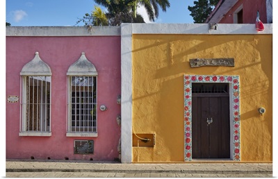 Colorful Colonial Houses On The Calzada De Los Frailes Street, Yucatan, Mexico