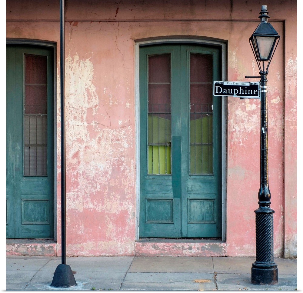 United States, Louisiana, New Orleans. Colorful doors and windows in the French Quarter on Dauphine Street.