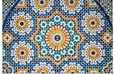 Colorful tiled mosaic at Marrakech Museum, housed in the 19th century Dar Menebhi Palace