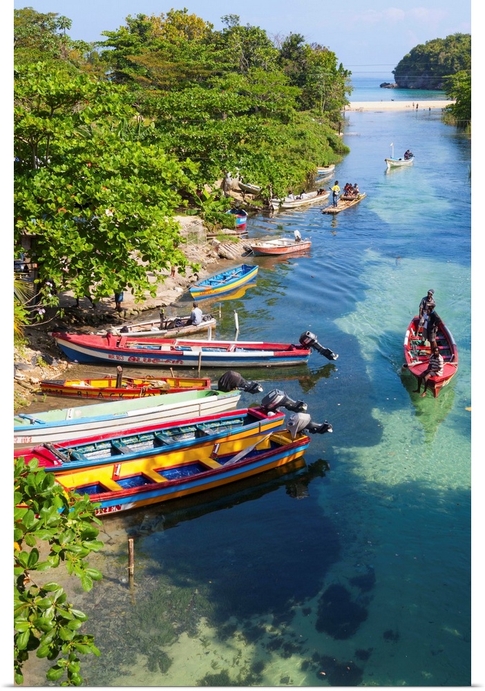 Colourful fishing boats on White River, Ocho Rios, St. Ann Parish, Jamaica, Caribbean