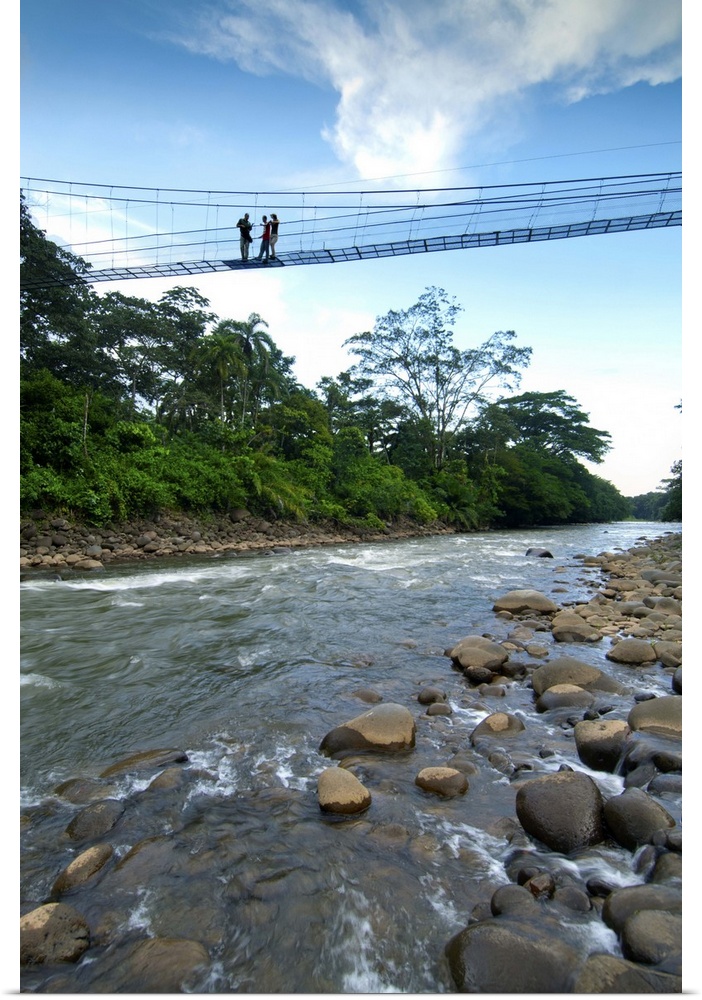 Costa Rica, La Virgen de Sarapiqui, Suspension Bridge, Sarapiqui River, White Water Rafting, Guide And Tourists, Tirimbina...