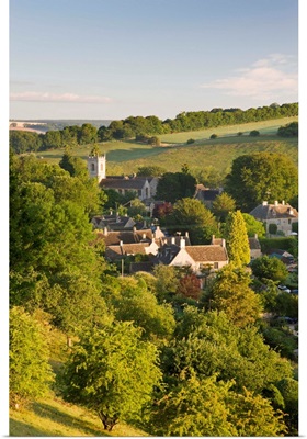 Cottages nestled into the valley in the village of Naunton, Gloucestershire, England