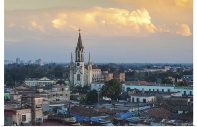 Cuba, Camaguey, View of city looking towards The Sacred Heart of Jesus Cathedral