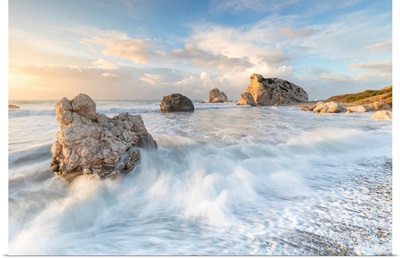Cyprus, Paphos, Petra Tou Romiou Also Known As Aphrodite's Rock At Sunrise