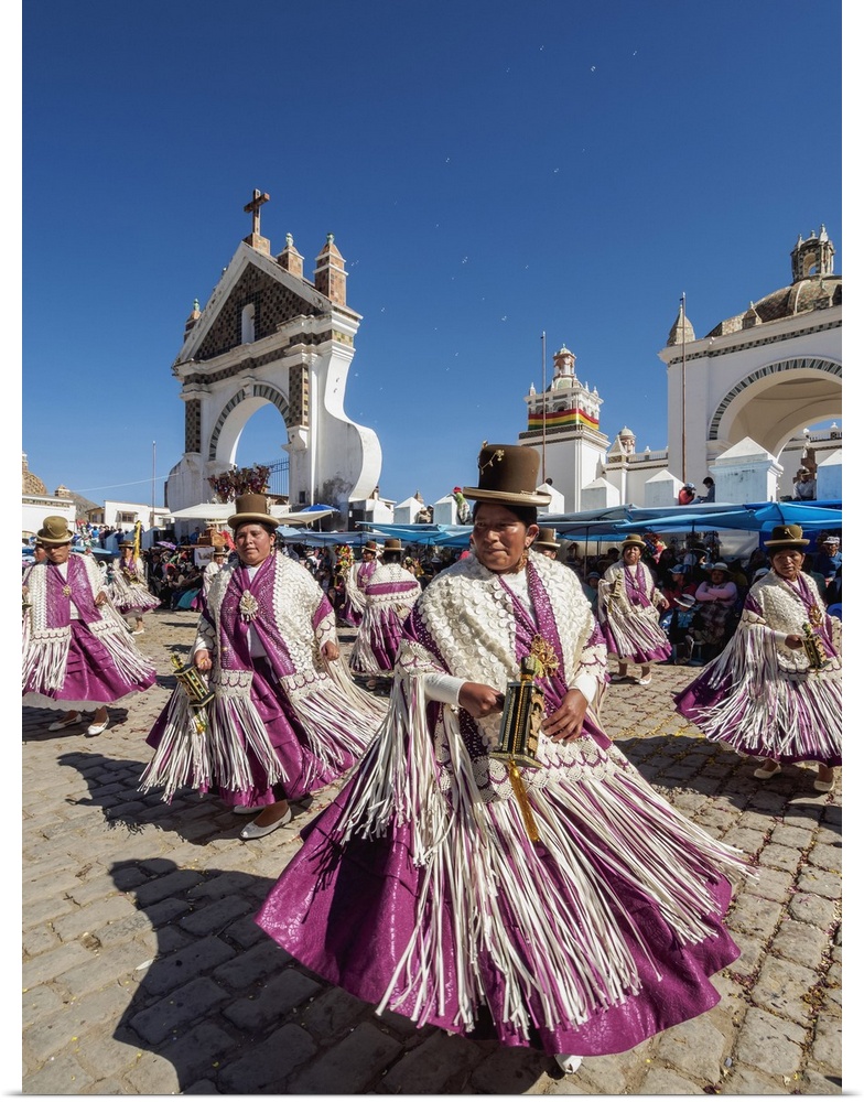 Dancers in Traditional Costume, Fiesta de la Virgen de la Candelaria, Copacabana, La Paz Department, Bolivia