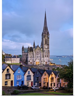 Deck Of Cards Colorful Houses And St. Colman's Cathedral At Dusk, Ireland