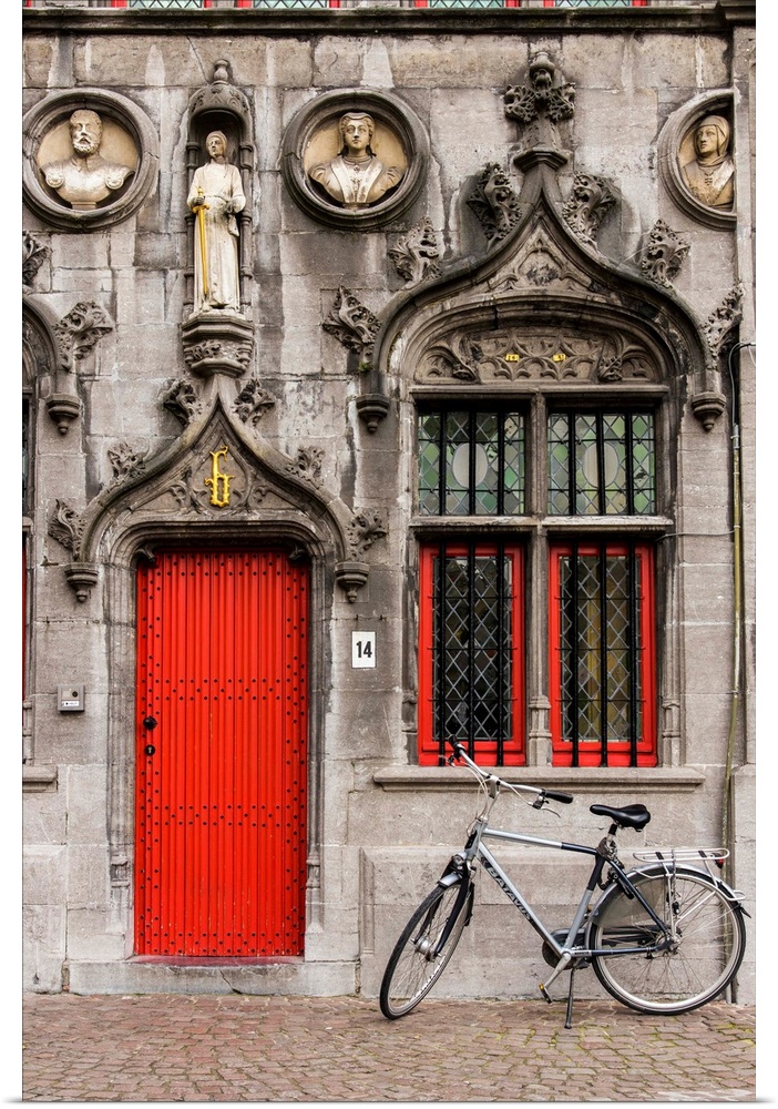 Detail of the facade of Holy Blood Basilica (Heilig Bloedbasiliek), Burg, Bruges, West Flanders, Belgium