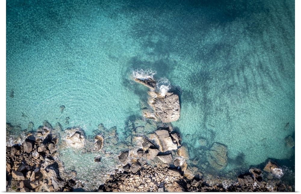 Directly above the blue aegean sea of Folegandros, Greek Islands, Greece.