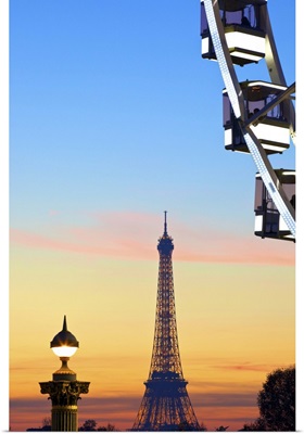 Eiffel Tower From Place De La Concorde With Big Wheel In Foreground, Paris, France